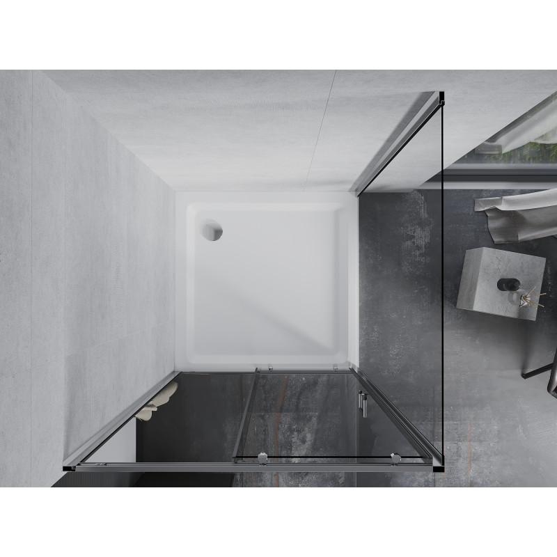 Mexen Apia drsna pršna kabina 90 x 90 cm, prosojna, krom + pladenj Flat - 840-090-090-01-00-4010