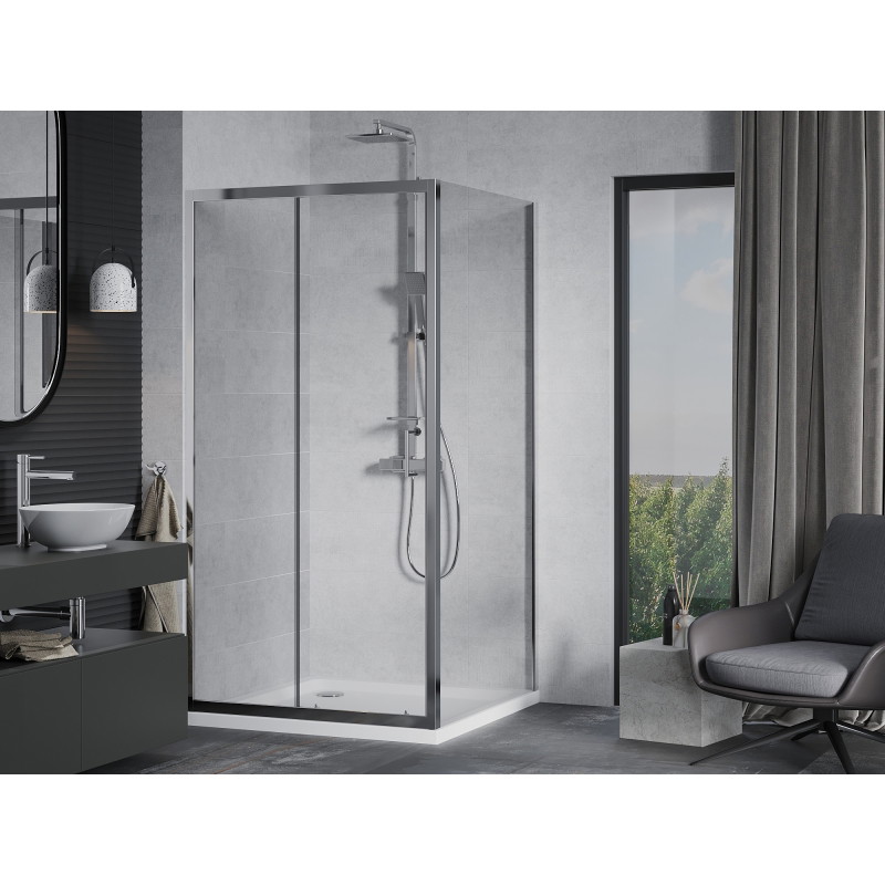 Mexen Apia 90 x 90 cm nihutatav dušinurk, läbipaistev, kroom + Flat dušialus - 840-090-090-01-00-4010