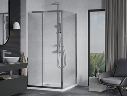 Mexen Apia douchecabine schuifdeur 90 x 90 cm, transparant, chroom + douchebak Flat - 840-090-090-01-00-4010