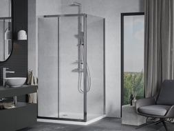 Mexen Apia sliding shower enclosure 90 x 90 cm, transparent, chrome + Flat shower tray - 840-090-090-01-00-4010