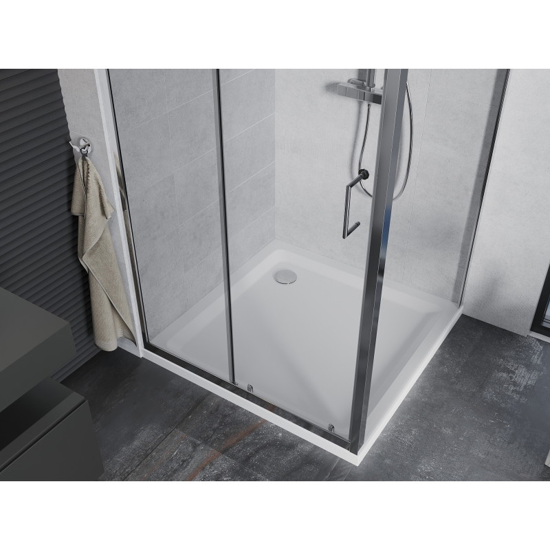 Mexen Apia 90 x 90 cm nihutatav dušinurk, läbipaistev, kroom + Flat dušialus - 840-090-090-01-00-4010