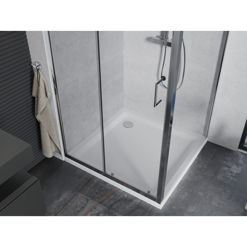 Mexen Apia schuifdouchecabine 100 x 100 cm, transparant, chroom + Flat douchebak - 840-100-100-01-00-4010