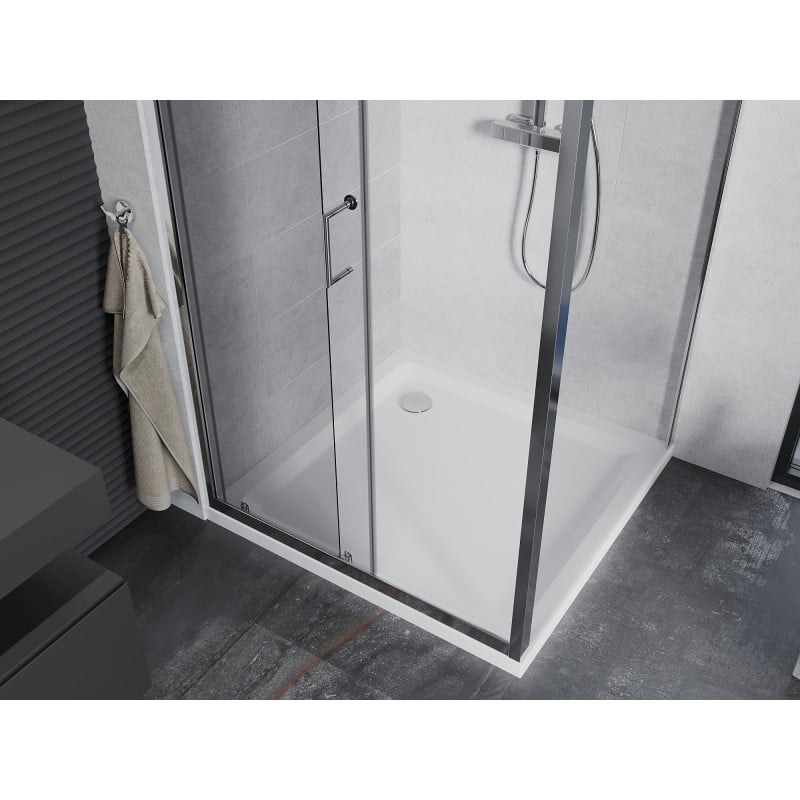 Mexen Apia cabine de douche coulissante 100 x 100 cm, transparent, chrome + receveur Flat - 840-100-100-01-00-4010