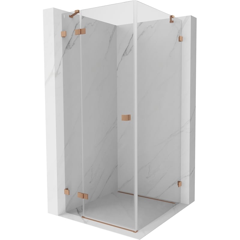 Mexen Lunar vasakpoolne avanemiskohaga dušinurk 80 x 80 cm, läbipaistev, harjatud vask - 834-080-080-65-00-L