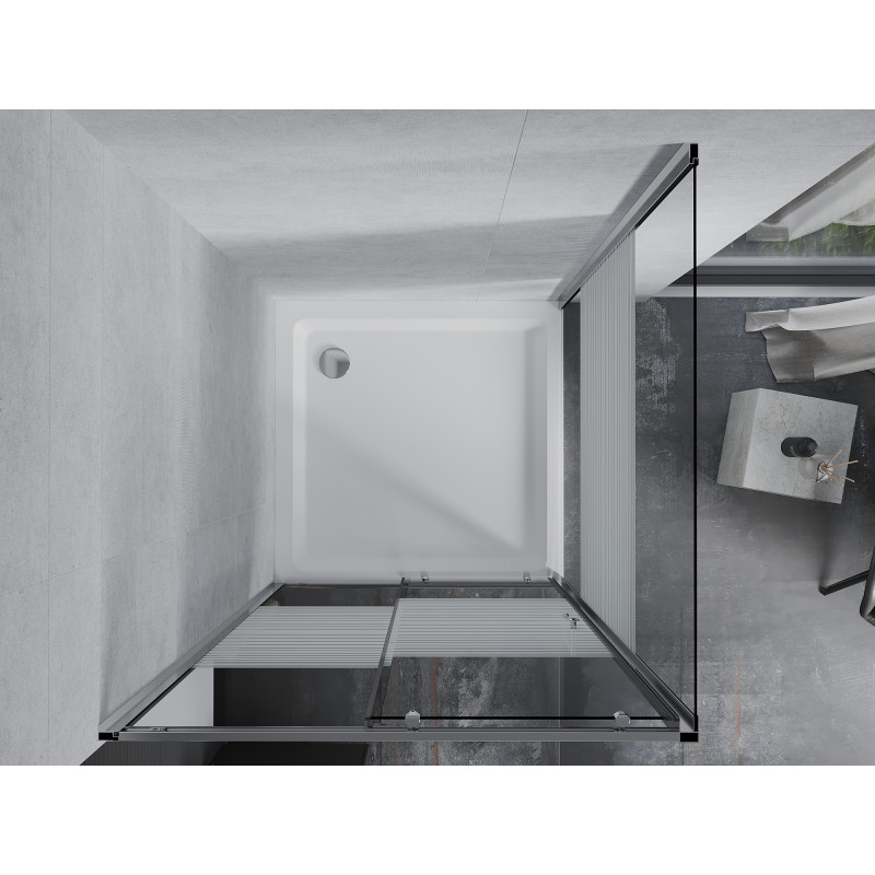 Mexen Apia 90 x 90 cm drsna pršna kabina, bele črte, krom + Flat tuš kad - 840-090-090-01-20-4010