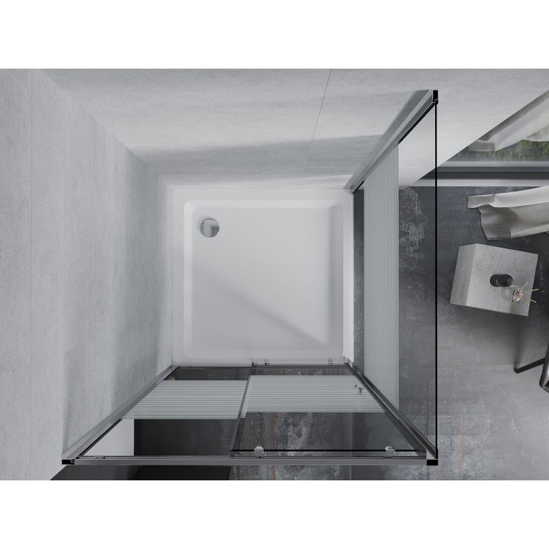Mexen Apia cabina doccia scorrevole 90 x 90 cm, fasce bianche, cromo + piatto Flat - 840-090-090-01-20-4010