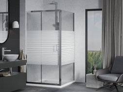 Mexen Apia klizna tuš kabina klizna 100 x 100 cm, bijele pruge, krom + tuš kada Flat - 840-100-100-01-20-4010
