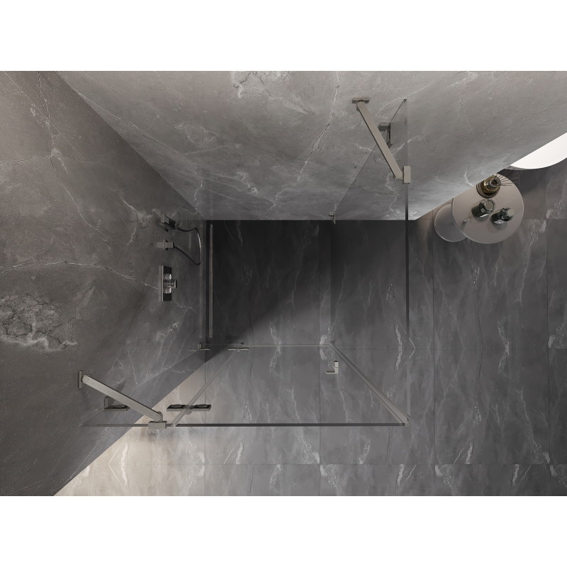 Mexen Lunar levo stoječa vrtljiva tuš kabina 80 x 80 cm, prozorna, brušeni nikelj - 834-080-080-97-00-L