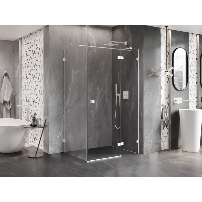 Mexen Lunar T desna zakretna tuš kabina 140 x 110 cm, prozirna, bijela - 834T-140-110-20-00-P