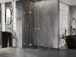 Mexen Lunar-F Duo inklapbare douchecabine 80 x 80 cm, transparant, geborsteld goud - 836-080L-080P-55-00