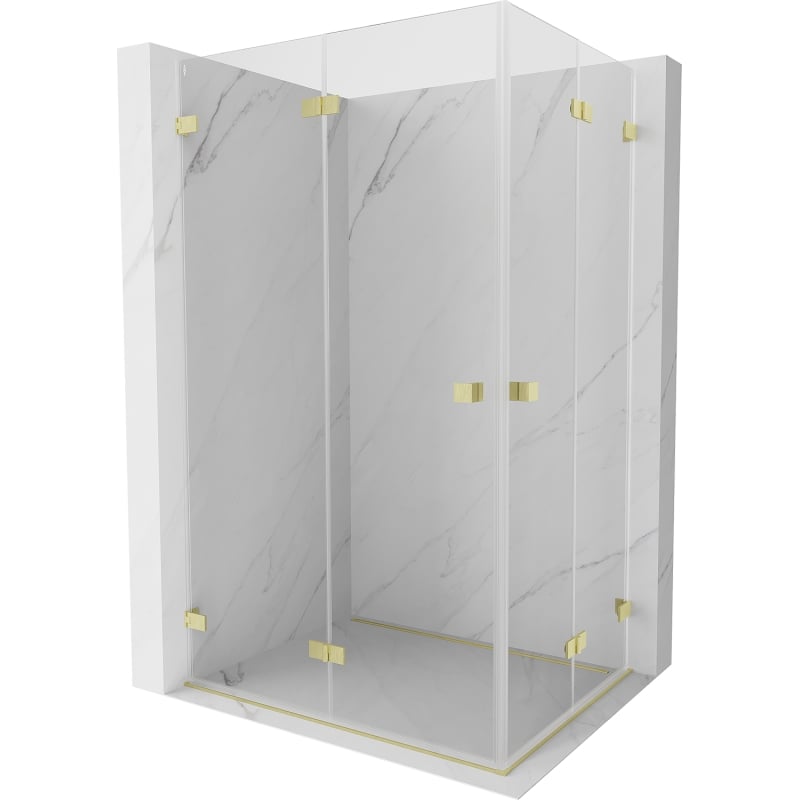 Mexen Lunar-F Duo Klappbare Duschkabine 90 x 70 cm, transparent, gebürstetes Gold - 836-090L-070P-55-00