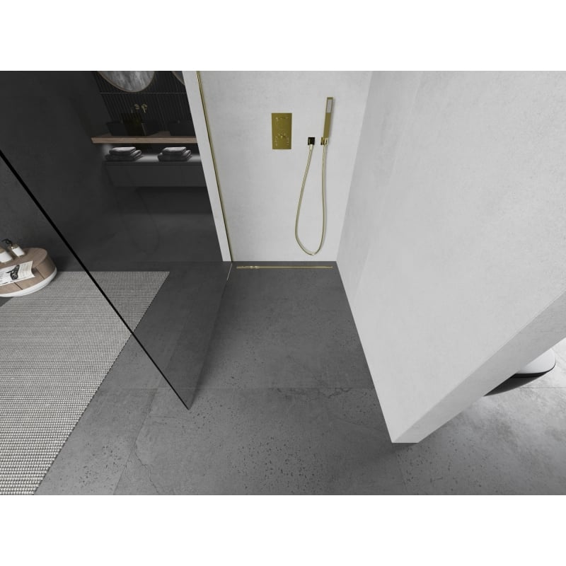 Mexen Kioto Walk-in Shower Wall 50 x 200 cm, Transparent 8 mm, Gold - 800-050-101-50-00