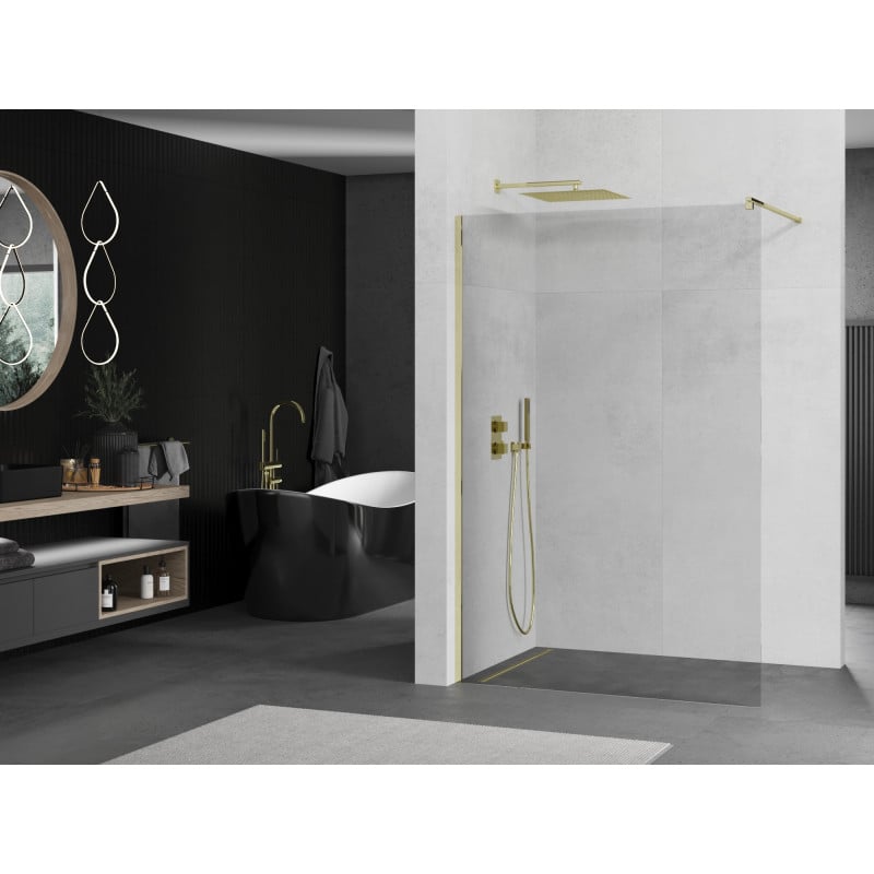 Mexen Kioto ścianka prysznicowa Walk-in 90 x 200 cm, transparent 8 mm, złota - 800-090-101-50-00