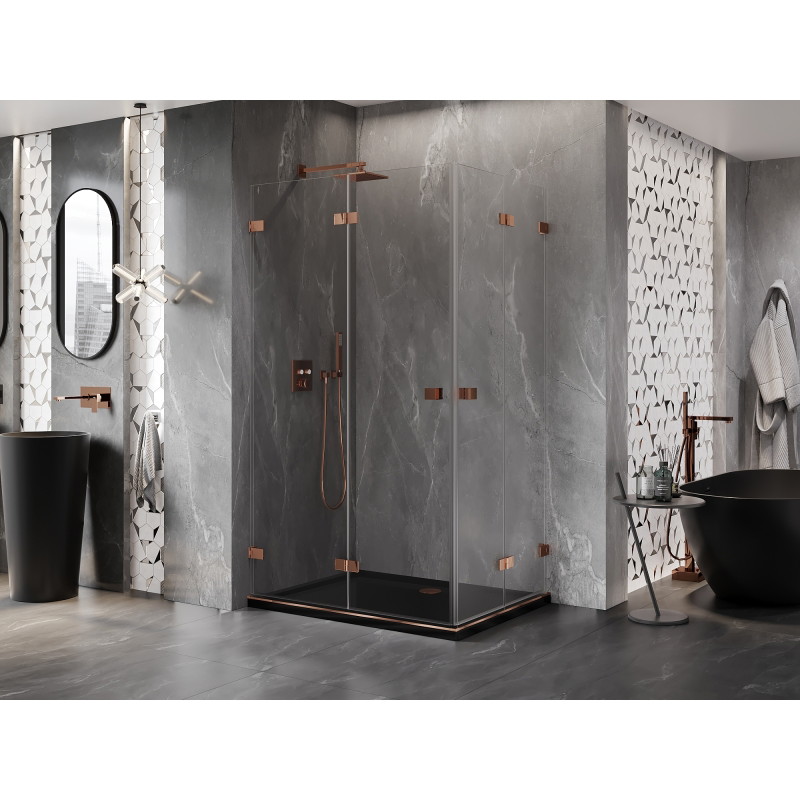 Mexen Lunar-F Duo preklopna tuš kabina 100 x 70 cm, prozirna, ružičasto zlato - 836-100L-070P-60-00