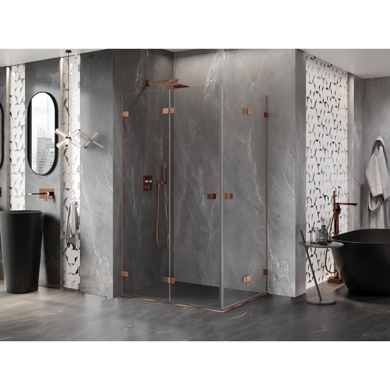 Mexen Lunar-F Duo preklopna tuš kabina 100 x 70 cm, prozirna, ružičasto zlato - 836-100L-070P-60-00