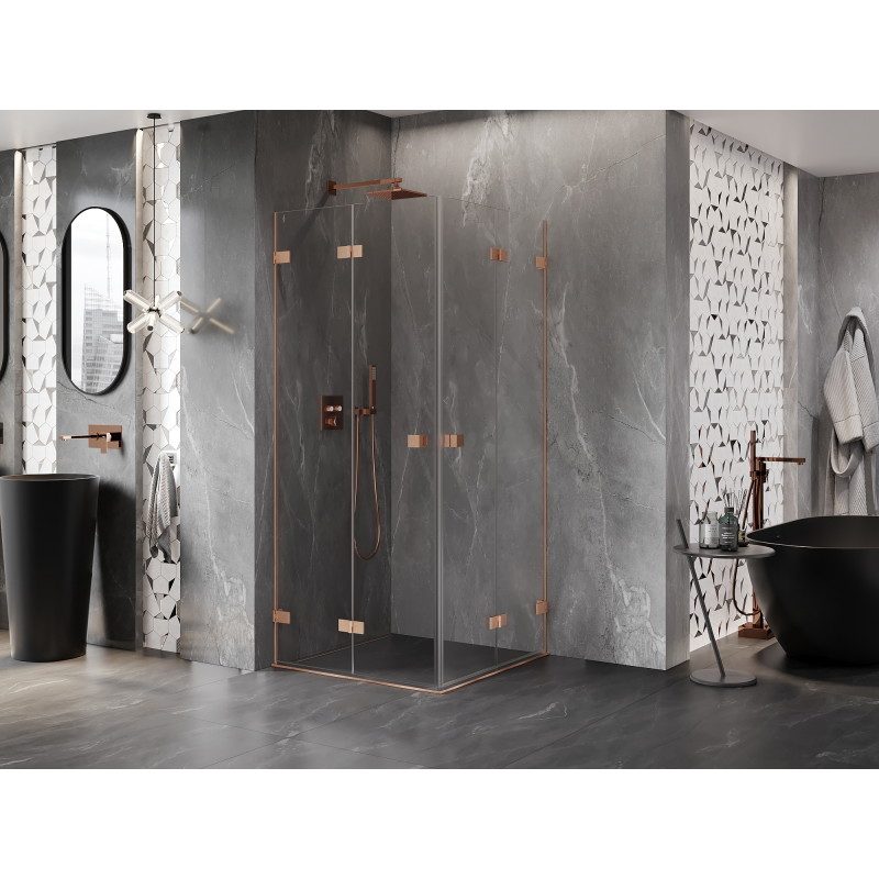 Mexen Lunar-F Duo kokkupandav dušinurk 70 x 70 cm, läbipaistev, harjatud vask - 836-070L-070P-65-00