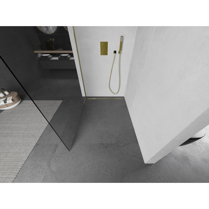 Mexen Kioto Walk-in Shower Screen 130 x 200 cm, Transparent 8 mm, Gold - 800-130-101-50-00