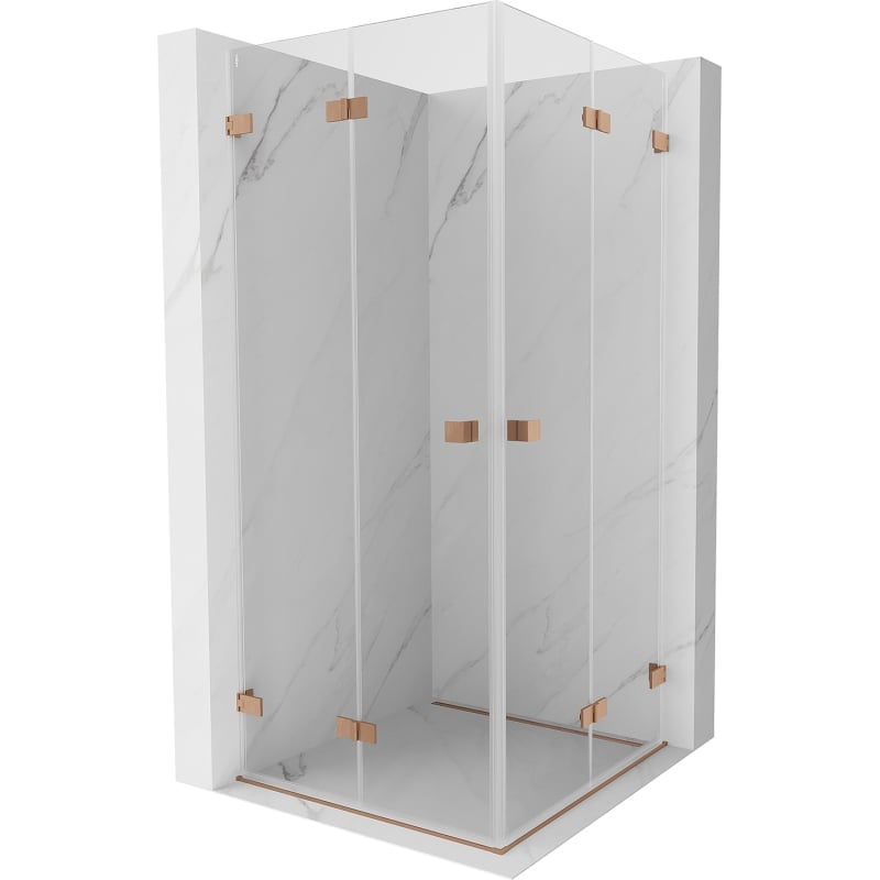Mexen Lunar-F Duo cabine de douche pliante 80 x 80 cm, transparent, cuivre brossé - 836-080L-080P-65-00
