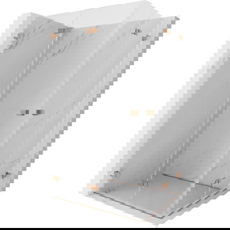 Mexen Lunar-F Duo opvouwbare douchecabine 90 x 75 cm, transparant, geborsteld koper - 836-090L-075P-65-00