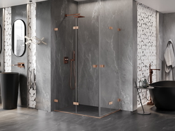 Mexen Lunar-F Duo vouwbare douchecabine 100 x 80 cm, transparant, geborsteld koper - 836-100L-080P-65-00