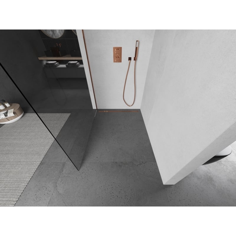 Mexen Kioto Walk-in Shower Wall 90 x 200 cm, Transparent 8 mm, Rose Gold - 800-090-101-60-00
