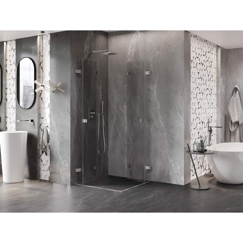 Mexen Lunar-F Duo cabine de douche pliante 85 x 85 cm, transparent, nickel brossé - 836-085L-085P-97-00