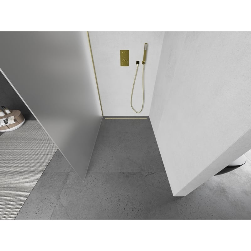 Mexen Kioto Walk-in Shower Screen 80 x 200 cm, Frosted 8 mm, Gold - 800-080-101-50-30