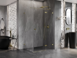 Mexen Lunar T desna preklopna tuš kabina 130 x 100 cm, prozirna, zlatna - 834T-130-100-50-00-P