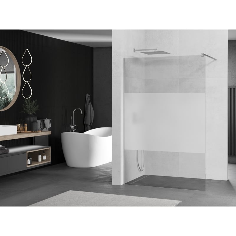 Mexen Kioto Walk-in Shower Wall 100 x 200 cm, Transparent/Frosted 8 mm, Chrome - 800-100-101-01-35