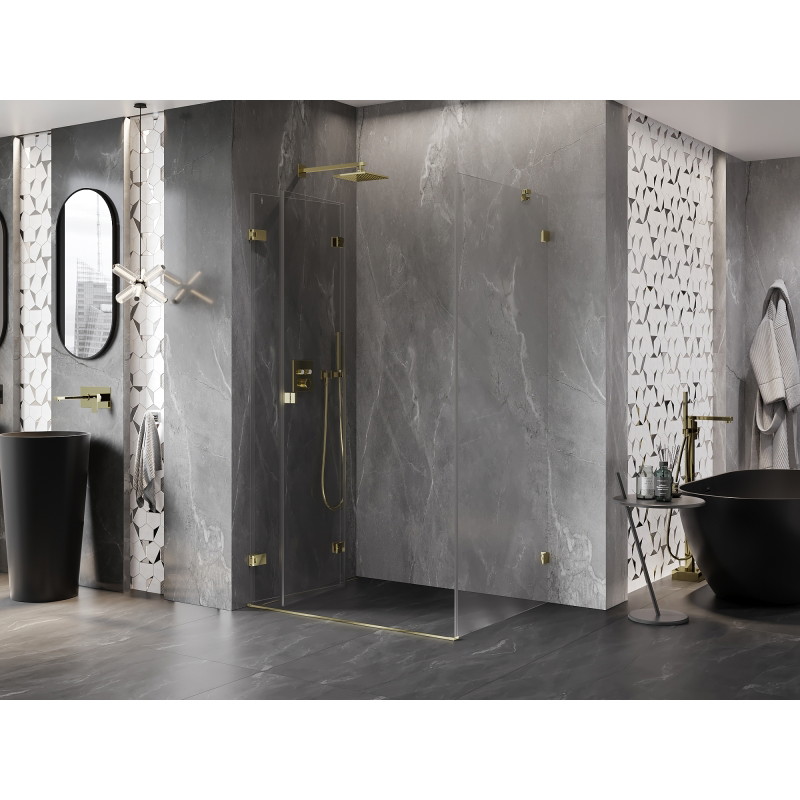 Mexen Lunar-F preklopna lijeva tuš kabina 100 x 90 cm, prozirna, zlatna - 836-100-090-50-00-L