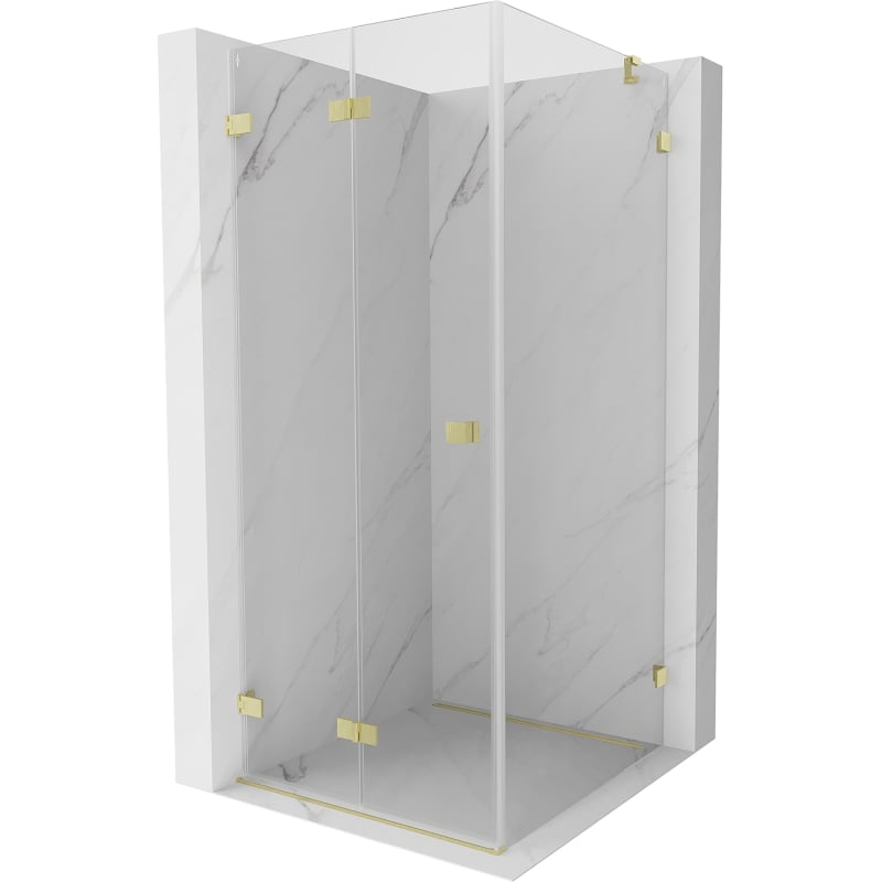 Mexen Lunar-F folding shower enclosure left 70 x 70 cm, transparent, brushed gold - 836-070-070-55-00-L