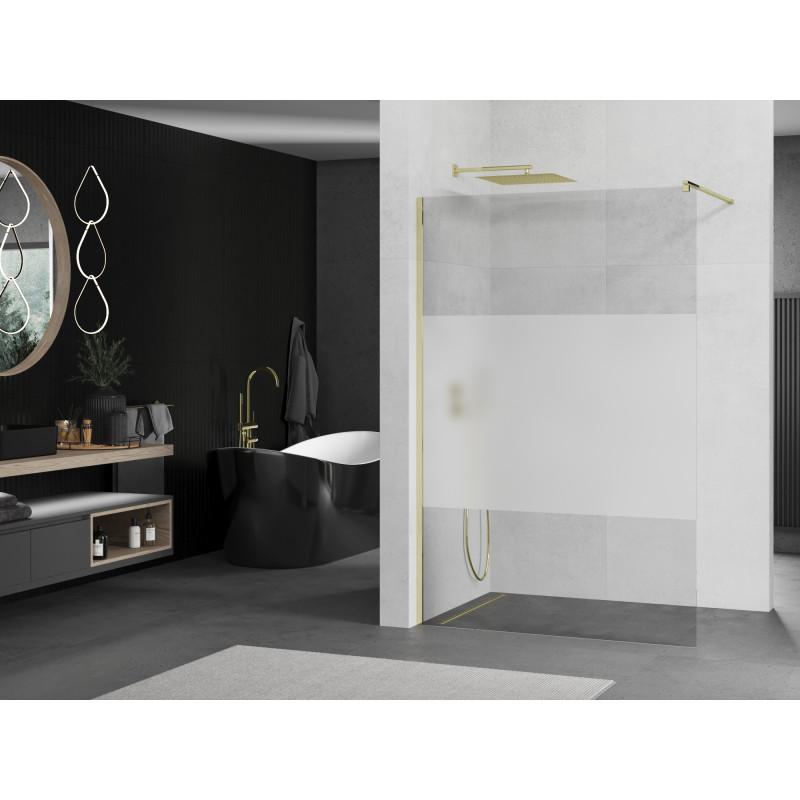 Mexen Kioto Duschwand Walk-in 70 x 200 cm, transparent/matt 8 mm, gold - 800-070-101-50-35