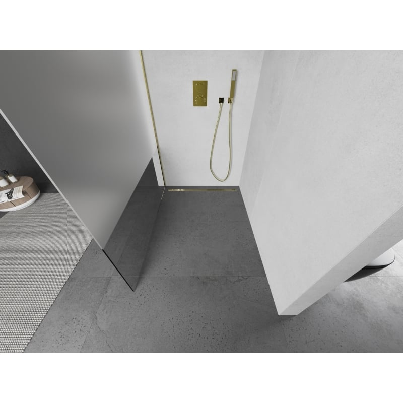 Mexen Kioto pregrada za tuš Walk-in 90 x 200 cm, prozirna/mat 8 mm, zlatna - 800-090-101-50-35