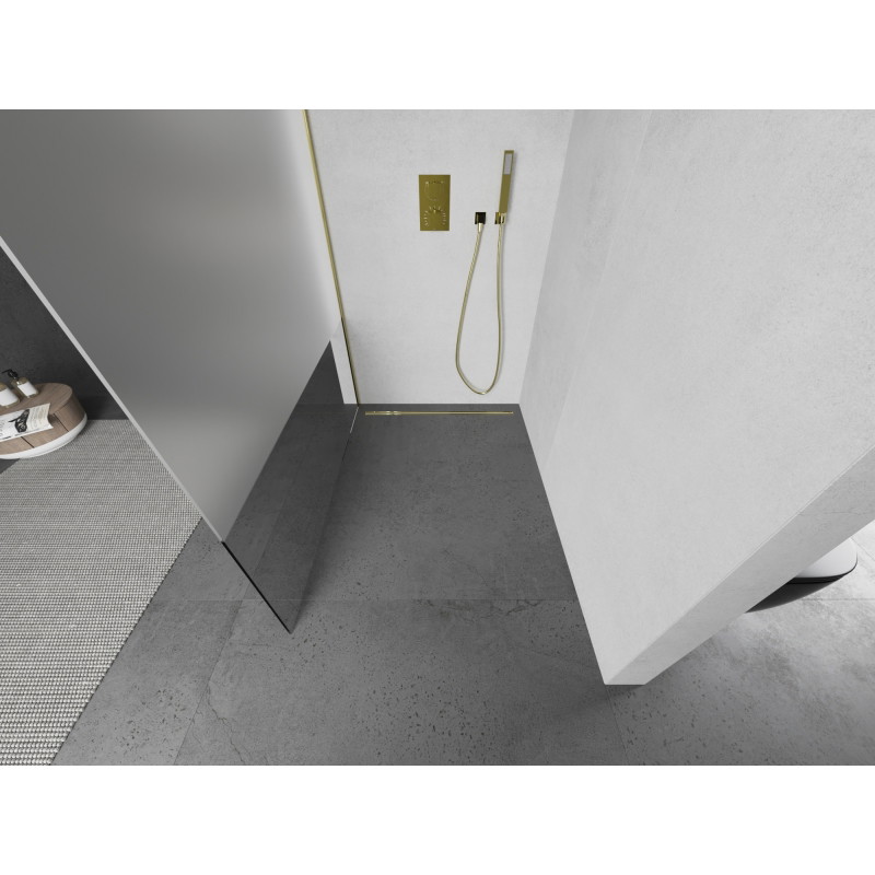 Mexen Kioto Walk-in Shower Screen 100 x 200 cm, Transparent/Frost 8 mm, Gold - 800-100-101-50-35