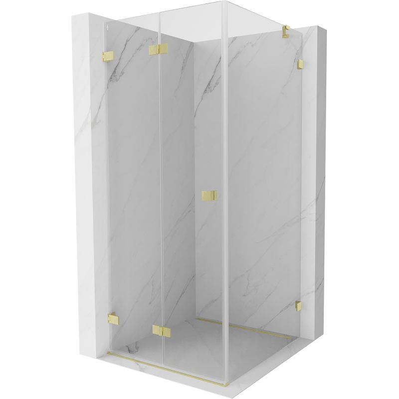 Mexen Lunar-F cabine de douche pliante gauche 100 x 100 cm, transparent, or brossé - 836-100-100-55-00-L