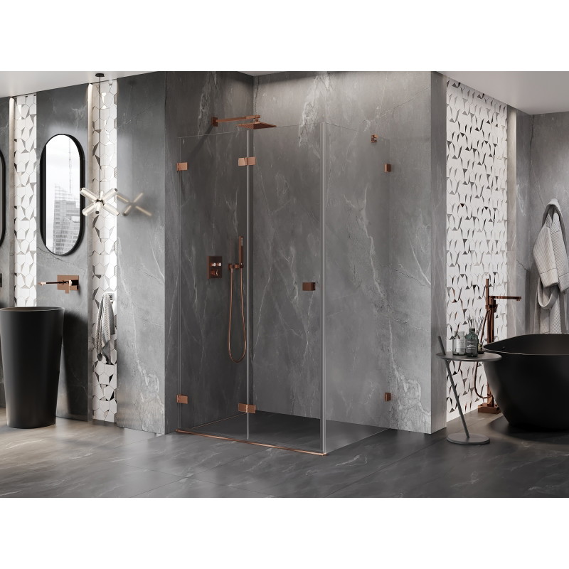 Mexen Lunar-F kokkupandav dušinurk vasak 85 x 80 cm, läbipaistev, roosa kuld - 836-085-080-60-00-L