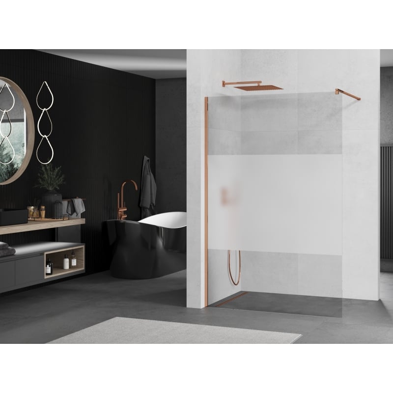 Mexen Kioto Walk-in Shower Screen 90 x 200 cm, Transparent/Frosted 8 mm, Rose Gold - 800-090-101-60-35