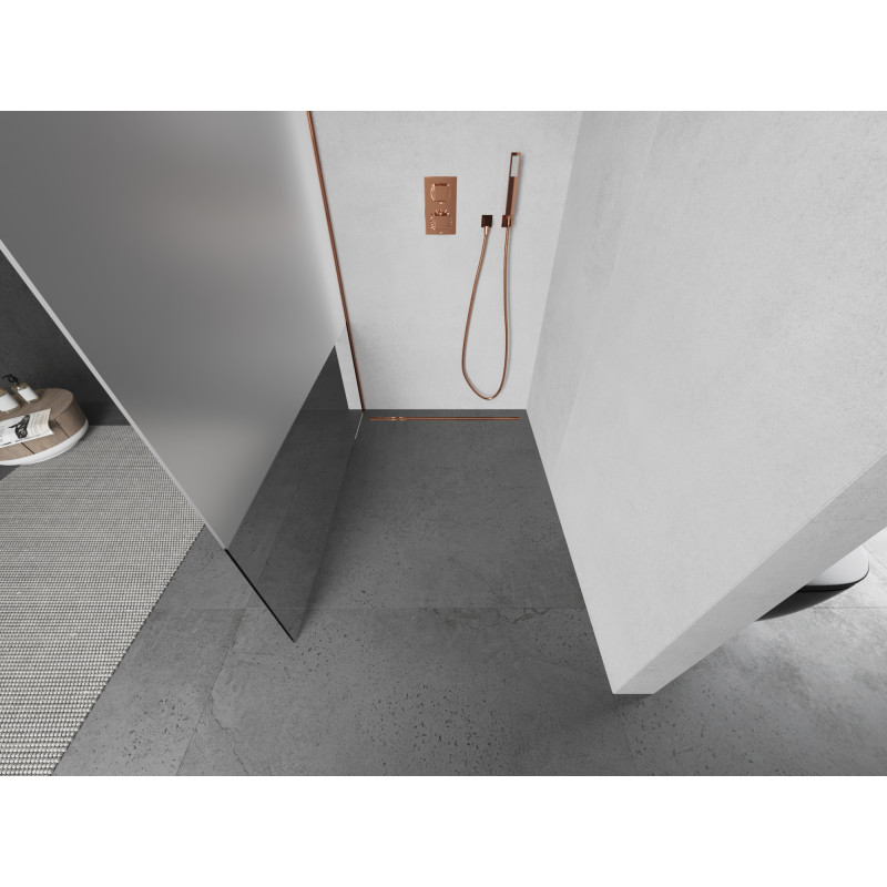Mexen Kioto ścianka prysznicowa Walk-in 100 x 200 cm, transparent/szron 8 mm, różowe złoto - 800-100-101-60-35