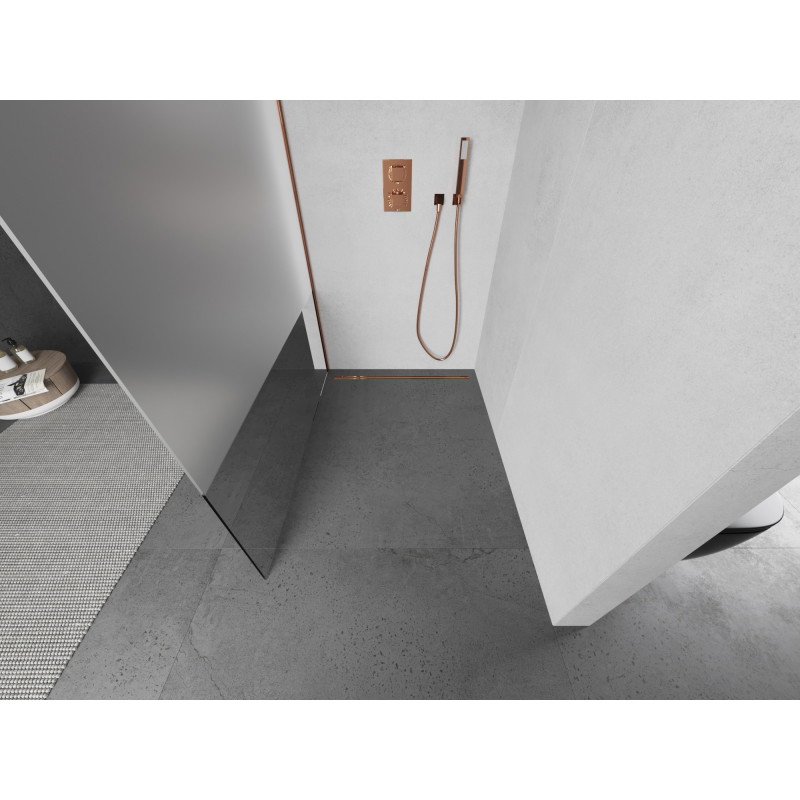Mexen Kioto Walk-in Shower Screen 100 x 200 cm, Transparent/Frosted 8 mm, Rose Gold - 800-100-101-60-35