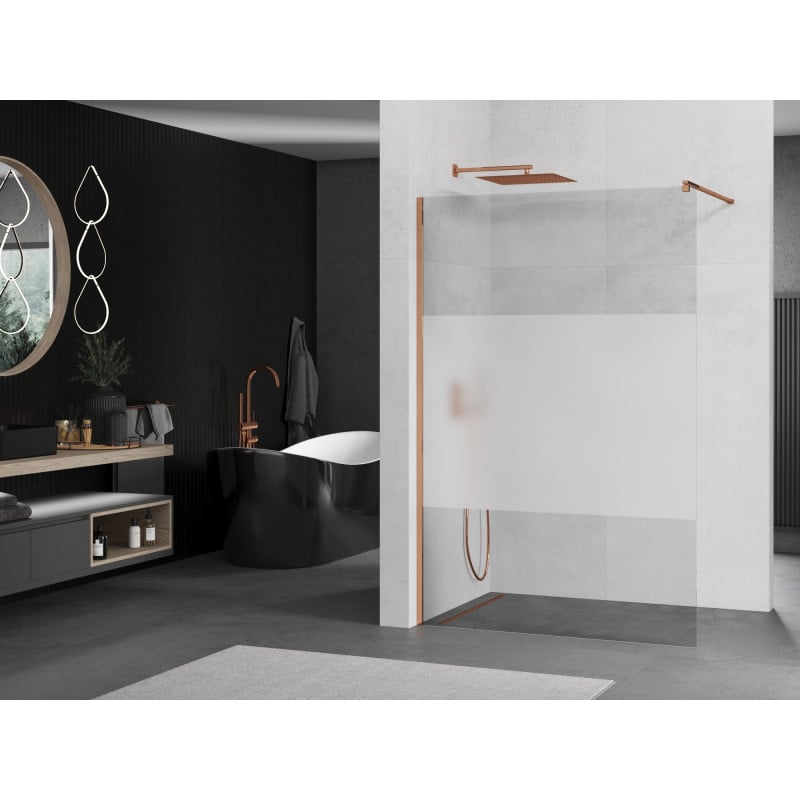 Mexen Kioto ścianka prysznicowa Walk-in 100 x 200 cm, transparent/szron 8 mm, różowe złoto - 800-100-101-60-35
