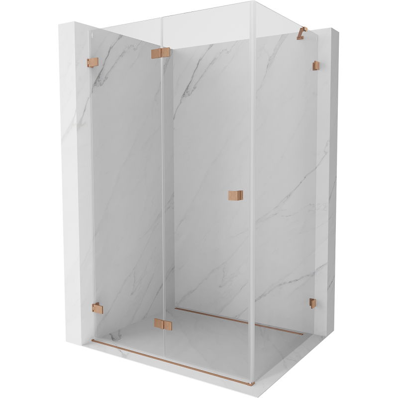 Mexen Lunar-F inklapbare douchecabine links 100 x 80 cm, transparant, geborsteld koper- 836-100-080-65-00-L
