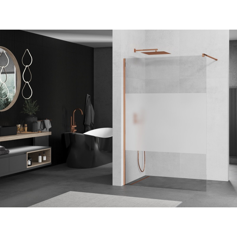 Mexen Kioto Walk-in Shower Wall 110 x 200 cm, Transparent/Frosted 8 mm, Rose Gold - 800-110-101-60-35