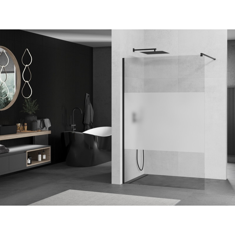 Mexen Kioto Walk-in Shower Wall 120 x 200 cm, Transparent/Frosted 8 mm, Black - 800-120-101-70-35