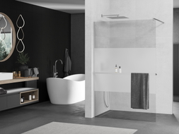 Mexen Kioto+ staklena tuš pregrada s policom Walk-in 100 x 200 cm, prozirna/mat, krom - 800-100-121-01-35