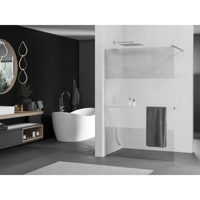 Mexen Kioto+ Walk-in Shower Wall with Shelf 110 x 200 cm, Transparent/Frosted, Chrome - 800-110-121-01-35