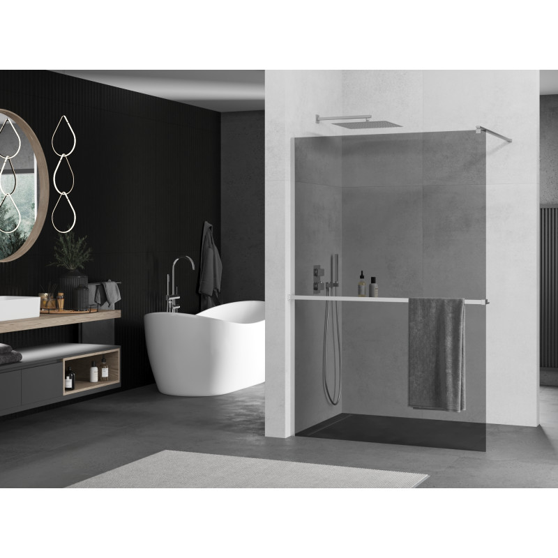 Mexen Kioto+ ścianka prysznicowa z półką Walk-in 90 x 200 cm, grafit, chrom - 800-090-121-01-40