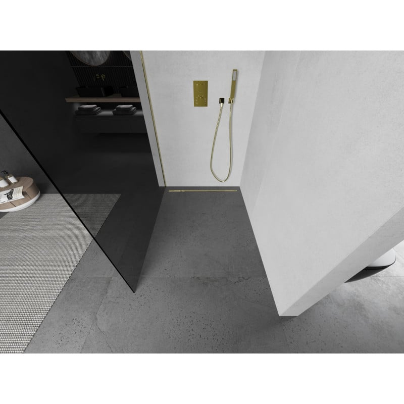 Mexen Kioto ścianka prysznicowa Walk-in 90 x 200 cm, grafit 8 mm, złota - 800-090-101-50-40