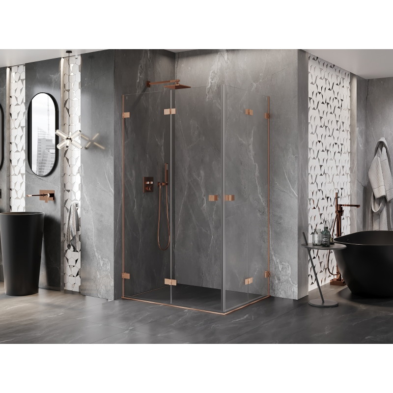 Mexen Lunar-F Duo kokkupandav dušinurk 95 x 80 cm, läbipaistev, harjatud vask - 836-095L-080P-65-00