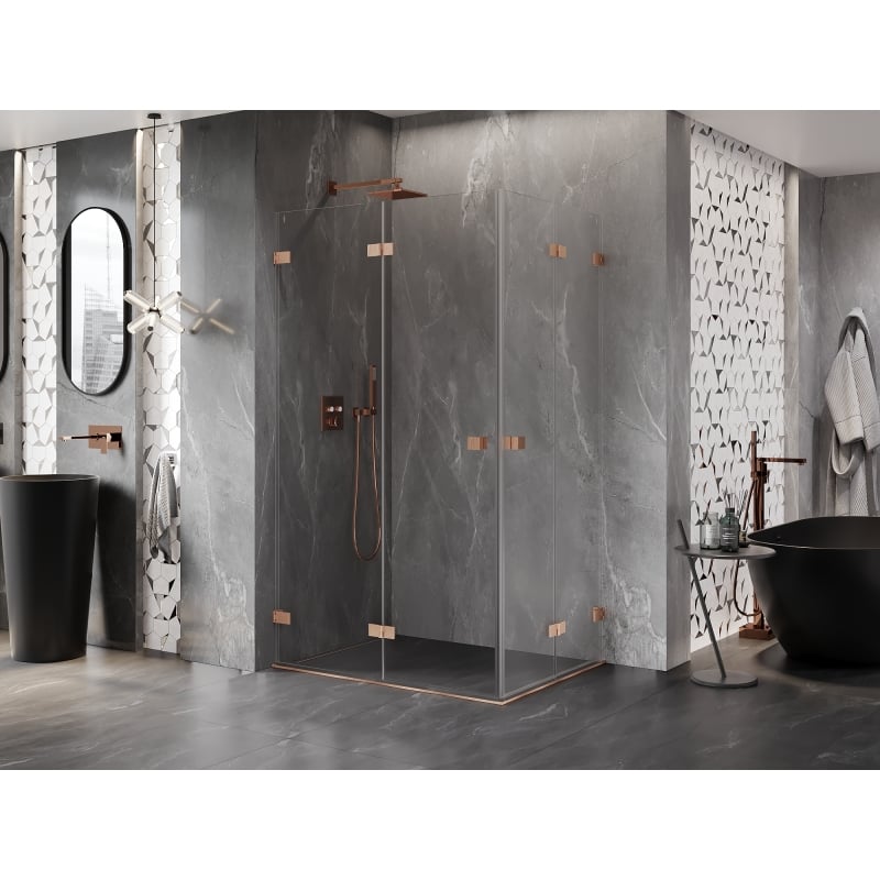 Mexen Lunar-F Duo kokkupandav dušinurk 95 x 85 cm, läbipaistev, harjatud vask - 836-095L-085P-65-00