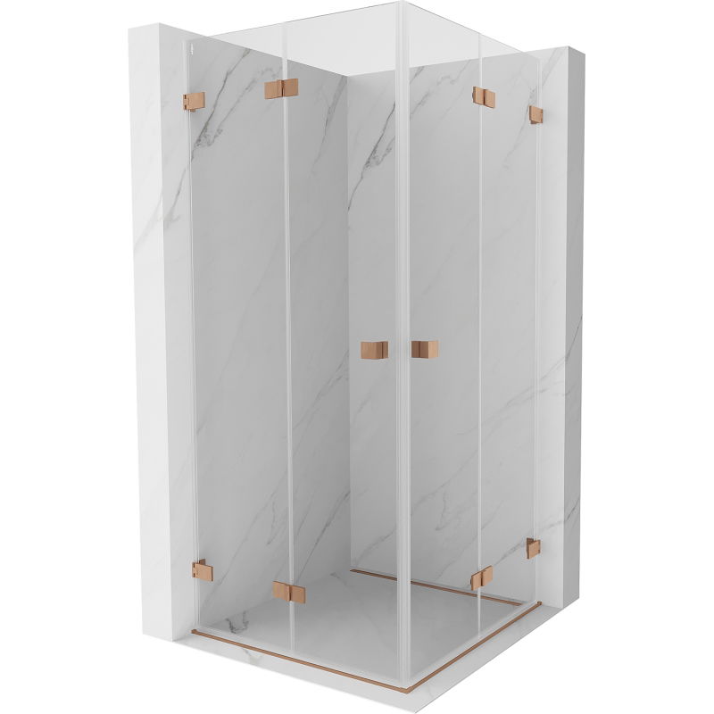 Mexen Lunar-F Duo klappbare Duschkabine 95 x 95 cm, transparent, gebürstetes Kupfer - 836-095L-095P-65-00